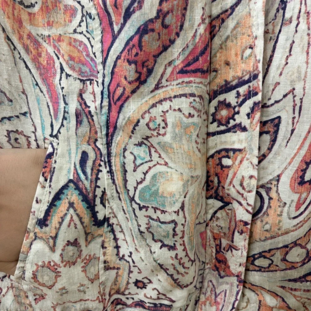 Chico's Linen Zip Up Jacket Shacket Sz 3 (XL) Boho Chic Coastal Paisley Career